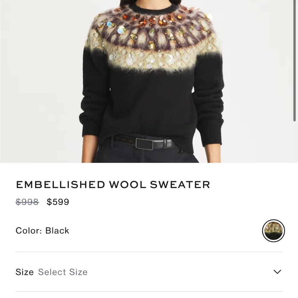 Tory Burch Black Crewneck Sweater with Multicolor Yoke Embellishment - Picture 9 of 10
